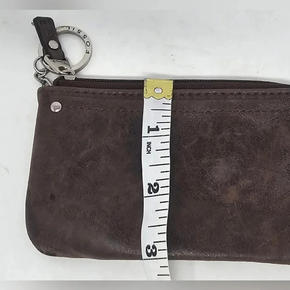 Fossil Small Brown Leather ID Card Coin Holder Logo Key Ring Multi-Pocket Wallet - Picture 11 of 11